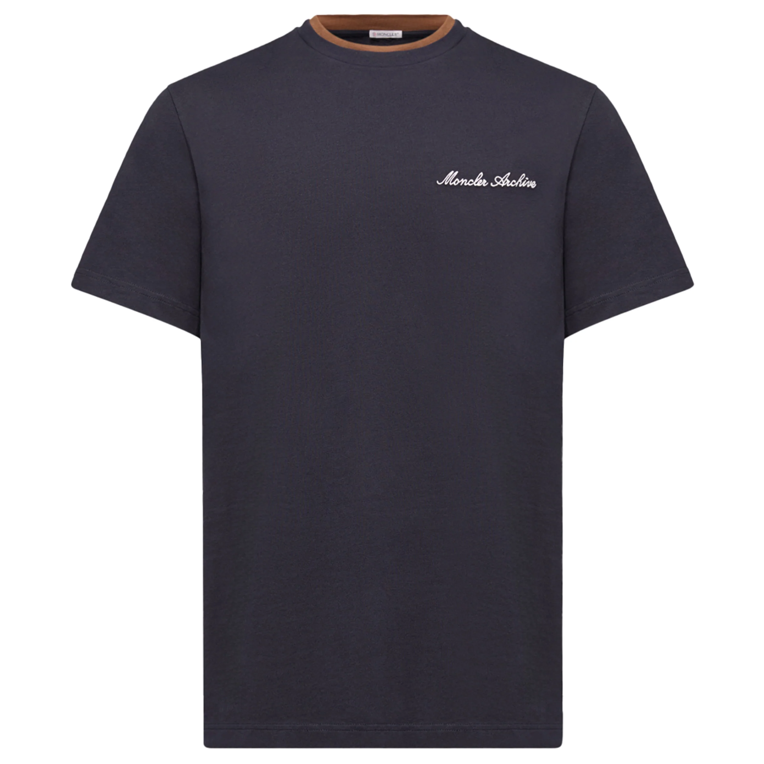 Moncler Navy/Rust Trim Embroidered Logo Cotton T-Shirt