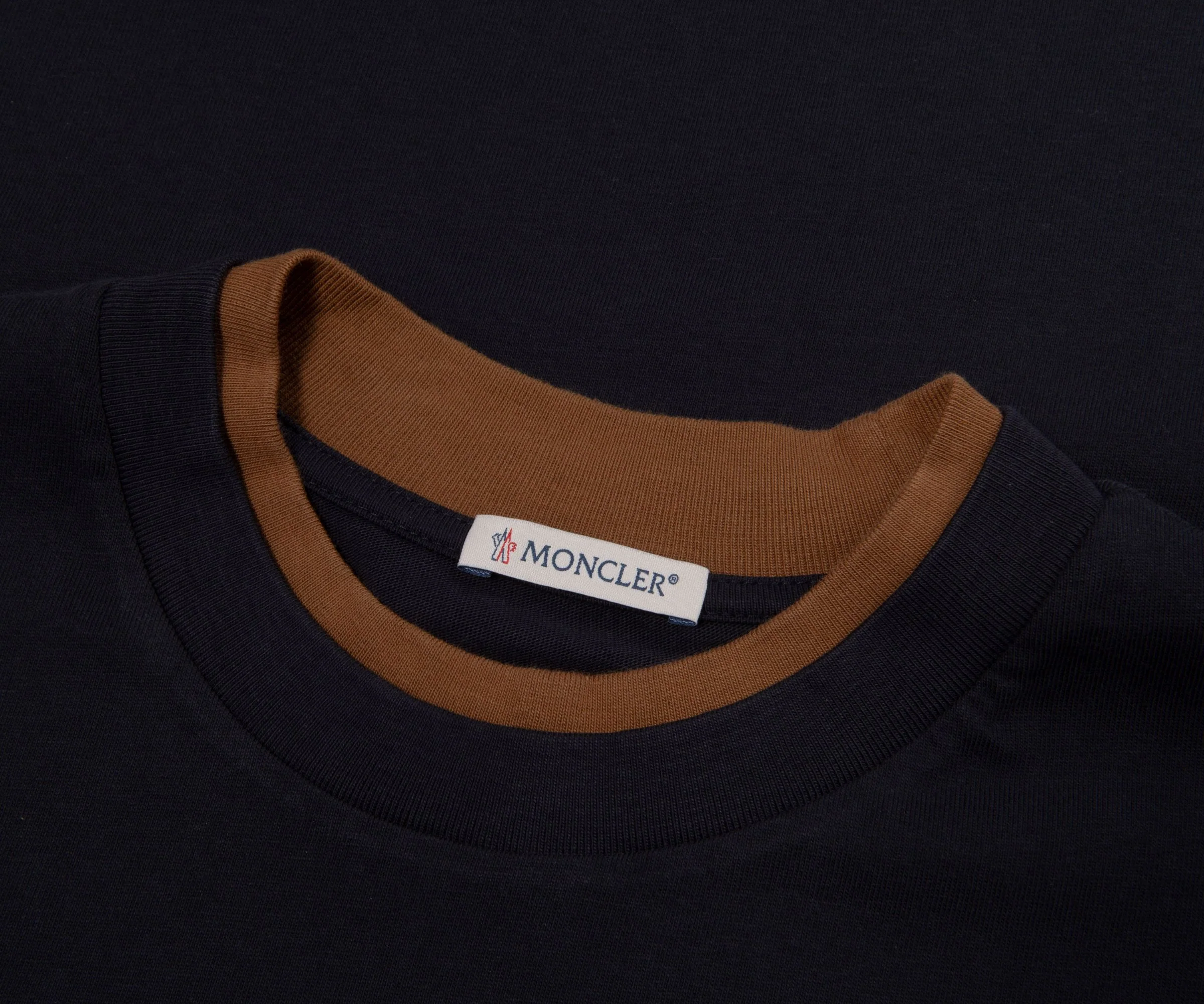 Moncler Navy/Rust Trim Embroidered Logo Cotton T-Shirt - Image 2