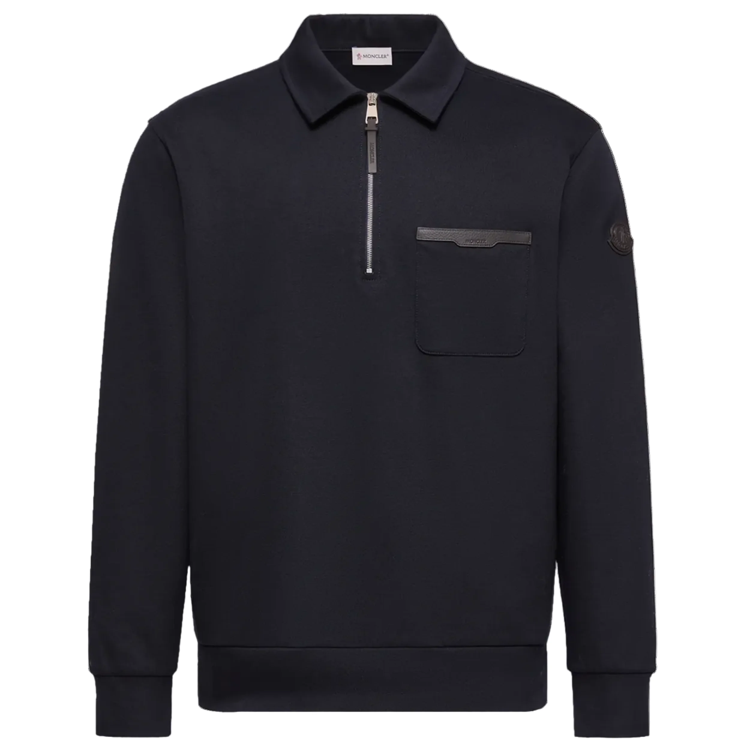 Moncler Navy Leather Pocket 1/4 Zip Sweatshirt