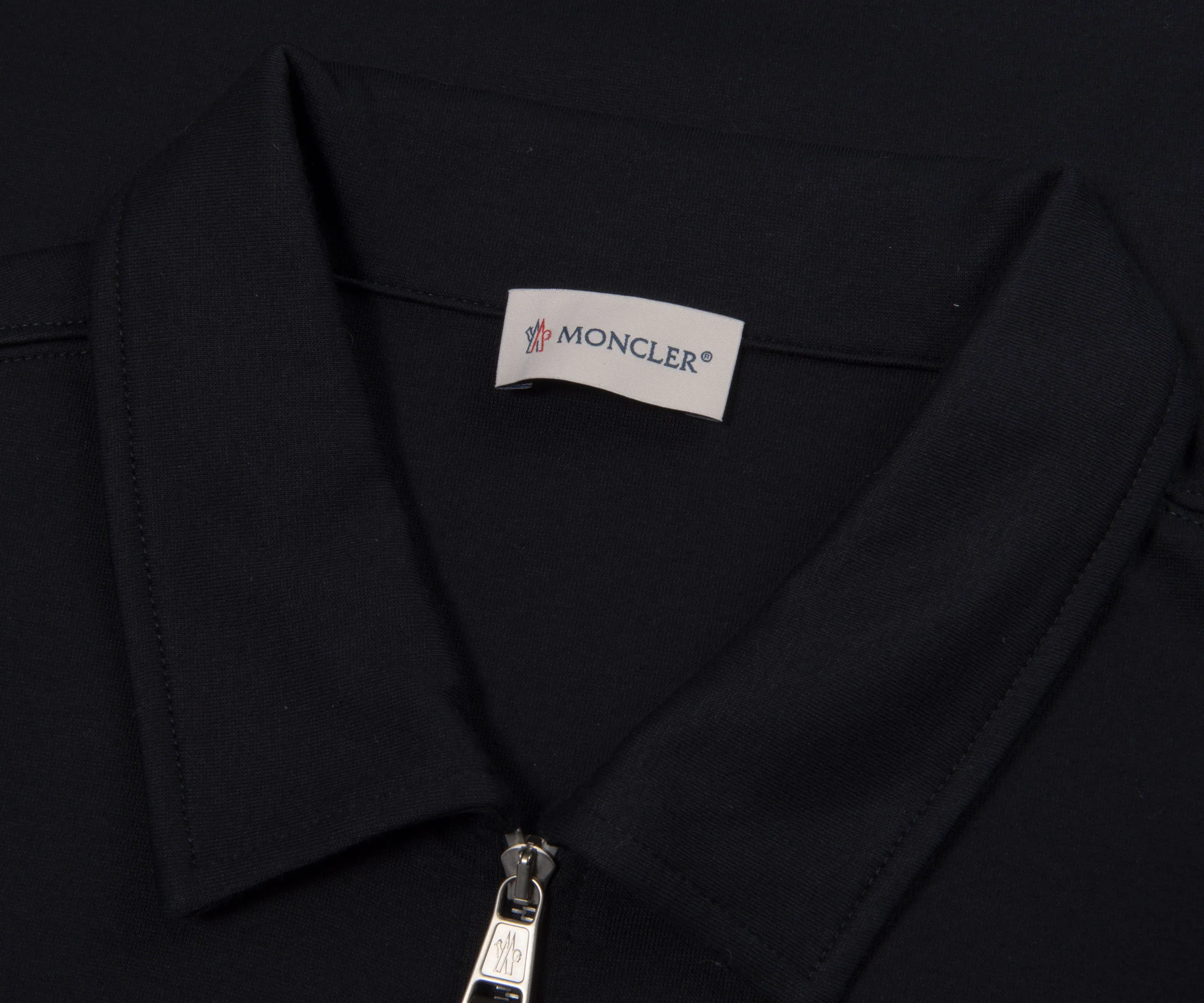 Moncler Navy Leather Pocket 1/4 Zip Sweatshirt - Image 2