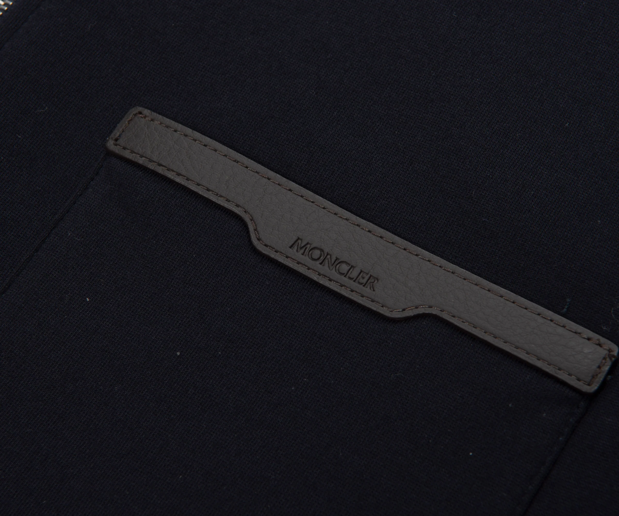 Moncler Navy Leather Pocket 1/4 Zip Sweatshirt - Image 4