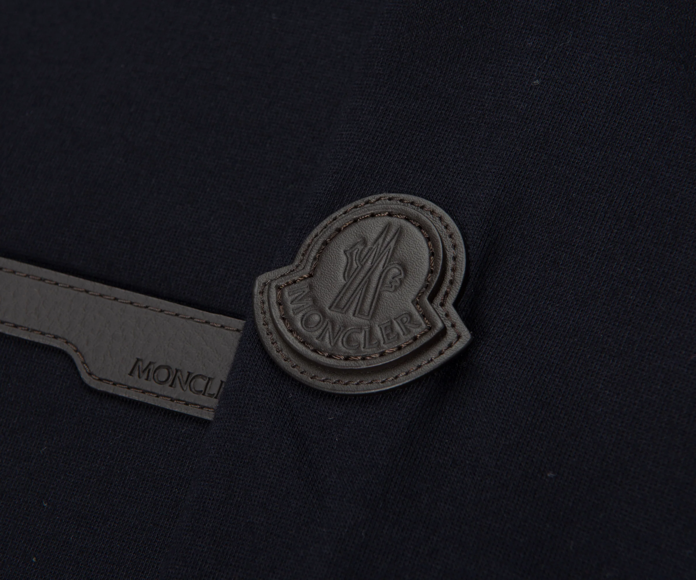 Moncler Navy Leather Pocket 1/4 Zip Sweatshirt - Image 5