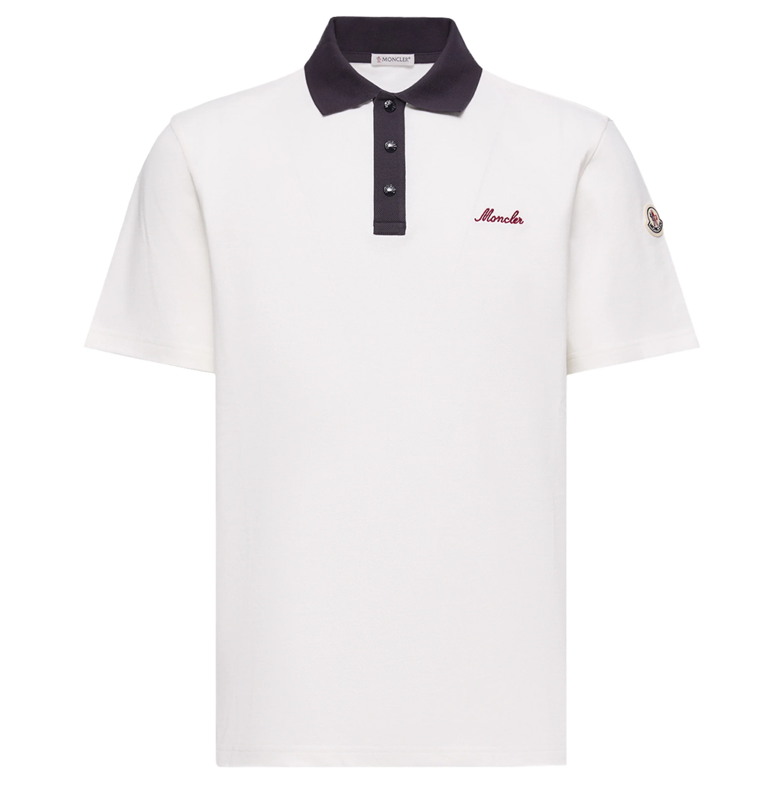 Moncler White Embroidered Logo Polo Shirt