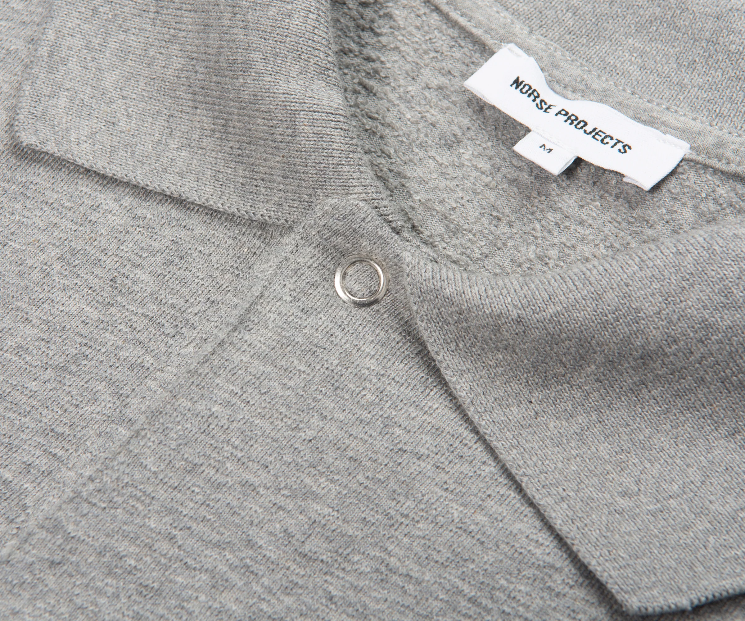 Norse Projects Grey Sylane Relaxed Light Pile Jersey Polo - Image 3