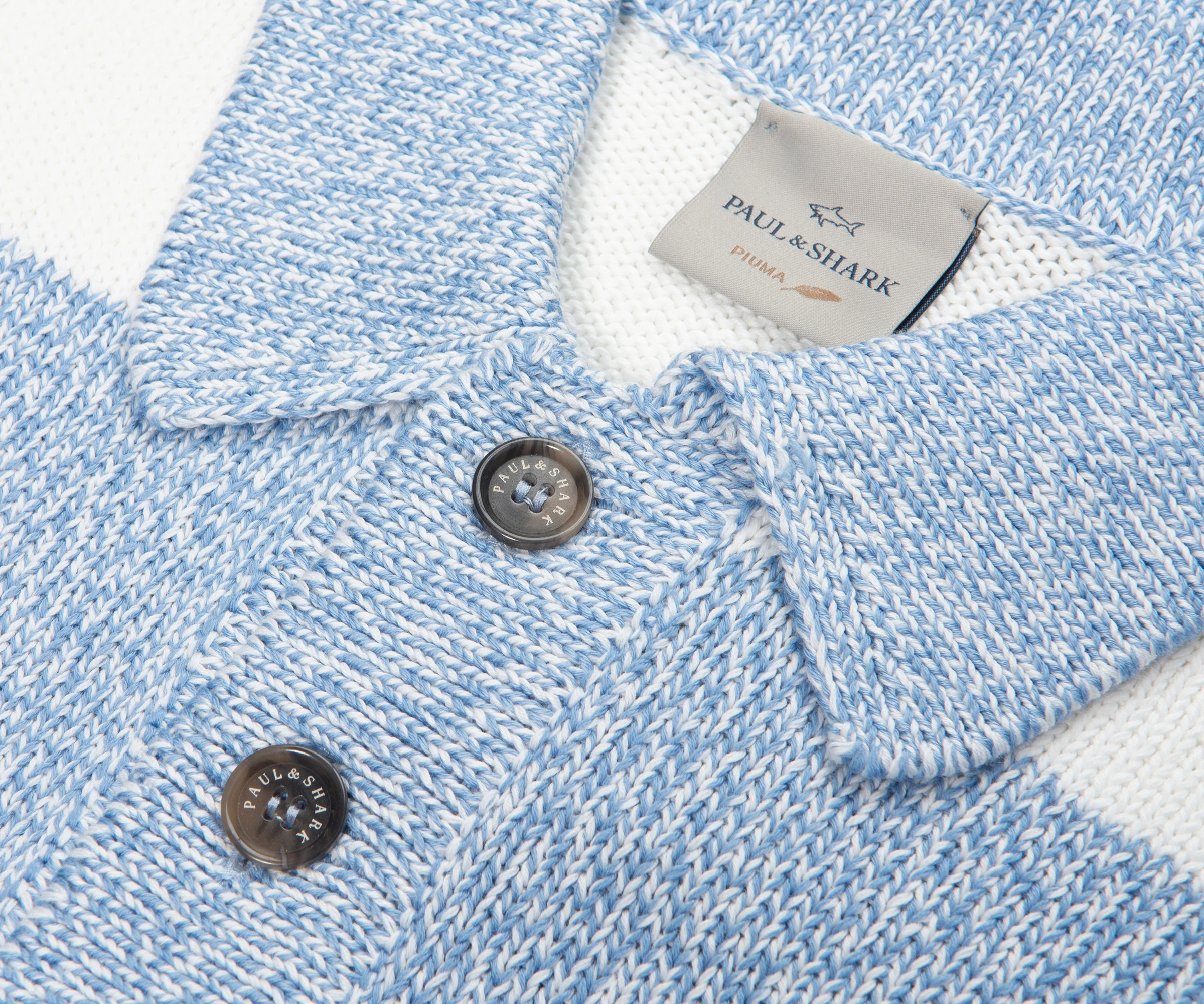 Paul & Shark Light Blue/White Fleck Striped 1/4 Button Knit - Image 3