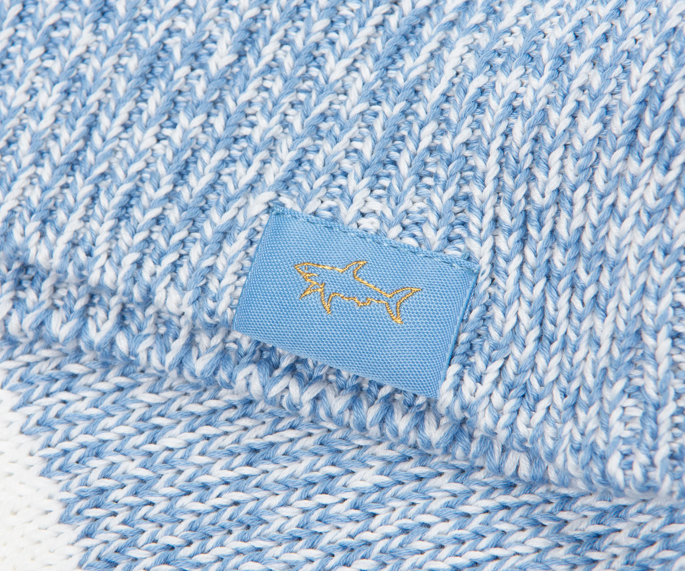 Paul & Shark Light Blue/White Fleck Striped 1/4 Button Knit - Image 4