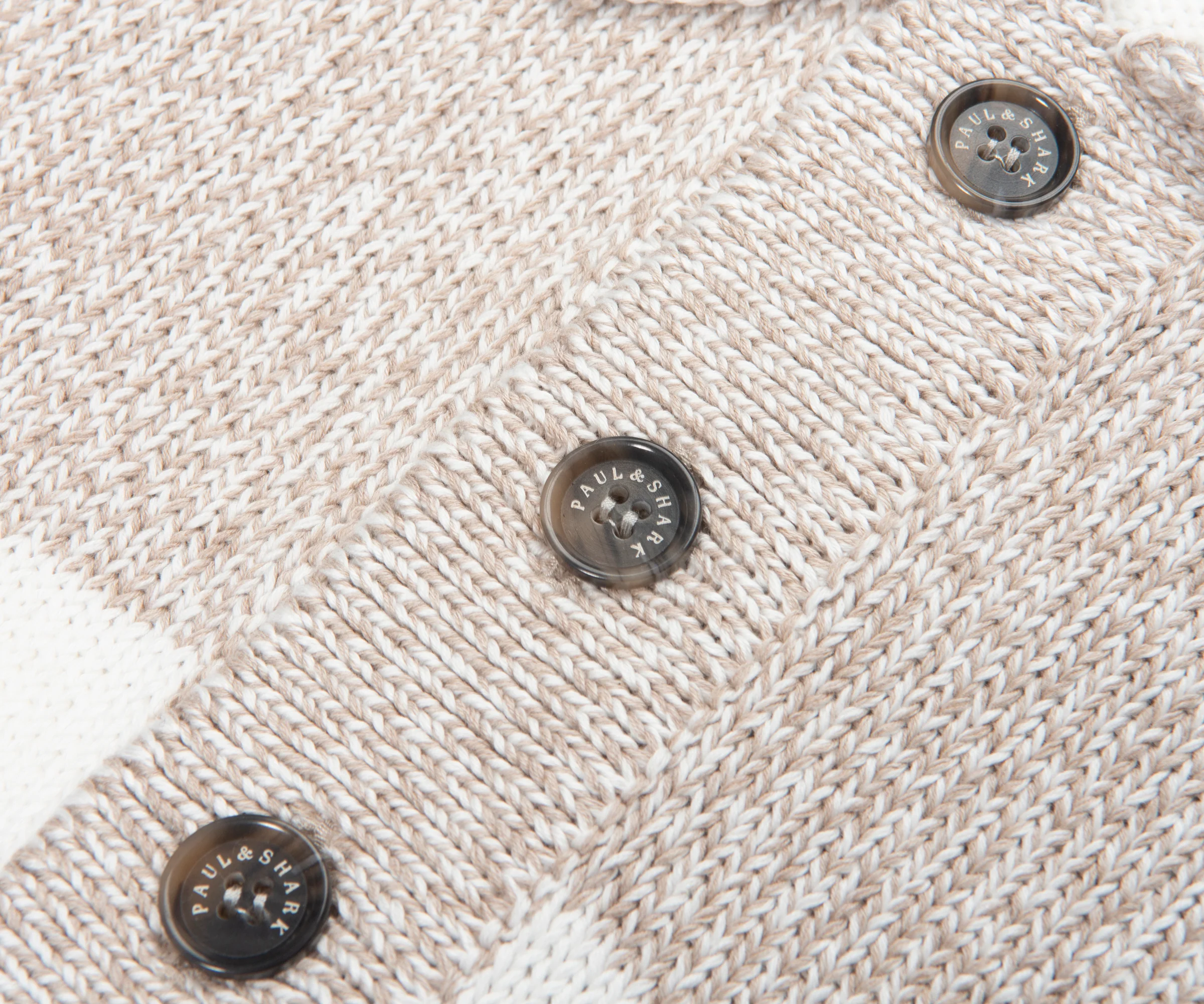 Paul & Shark Light Brown/White Fleck Striped 1/4 Button Knit - Image 3