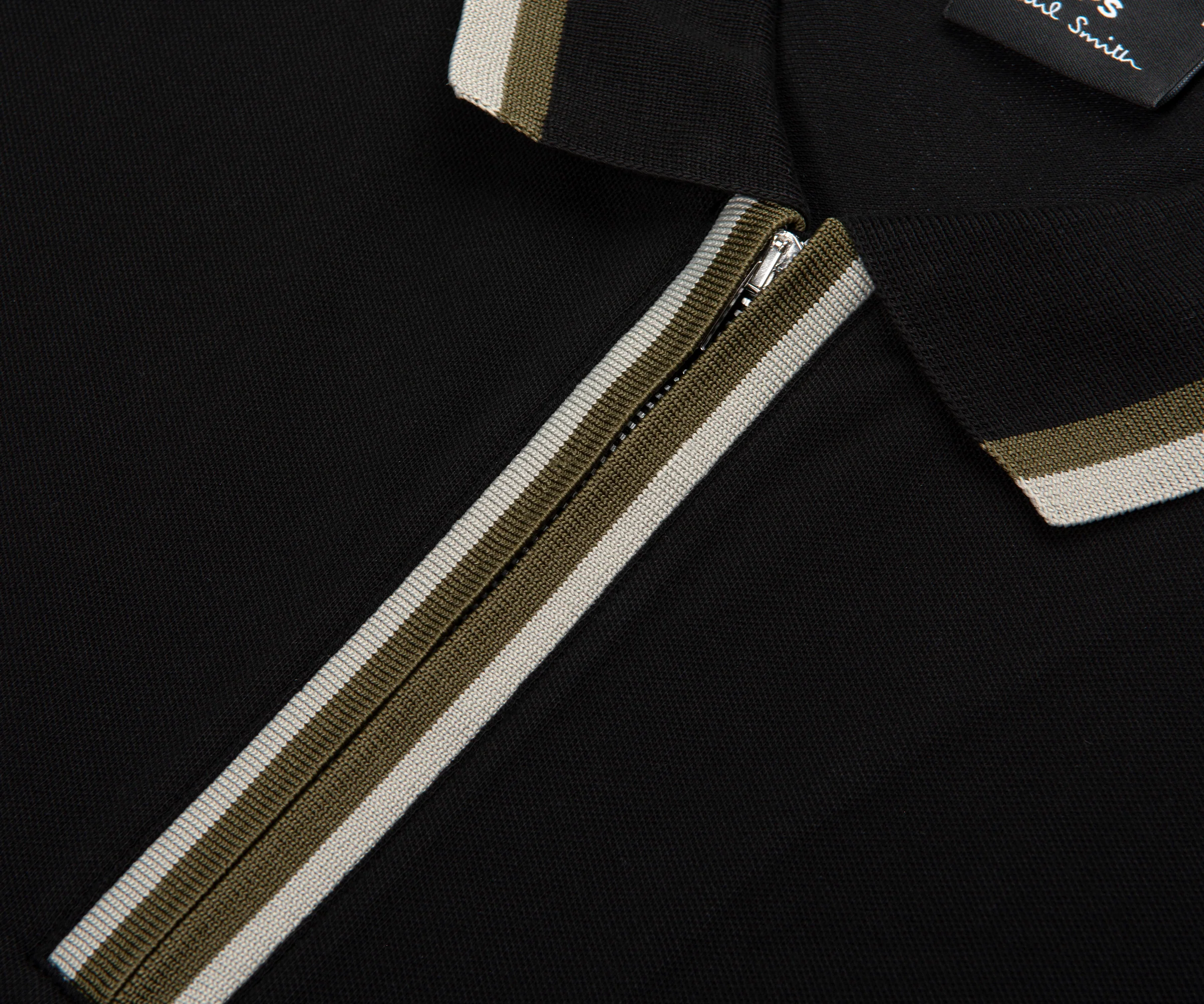 Paul Smith Green Trimmed Black Zip-Up Polo - Image 3