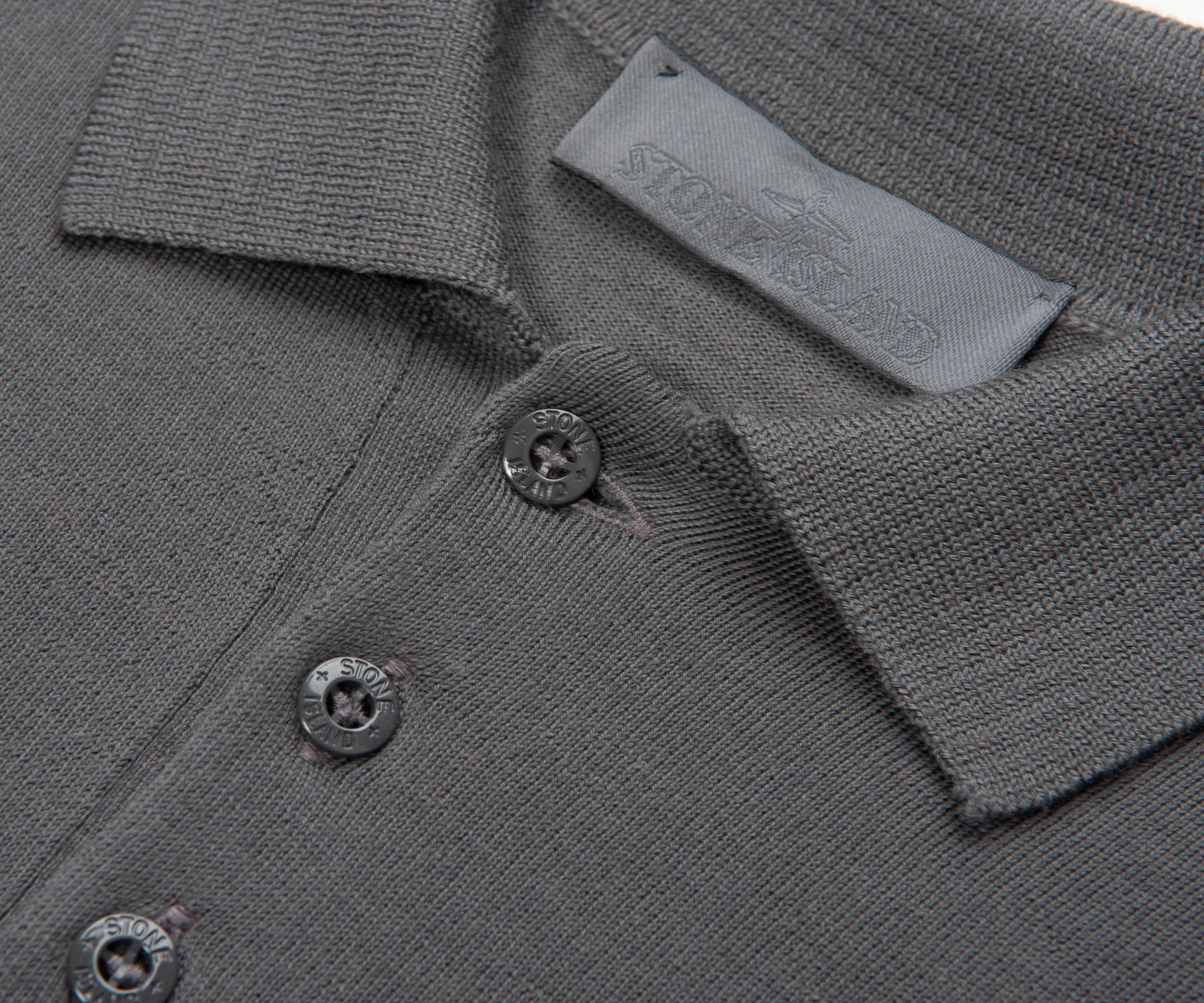 Stone Island Ghost Grey Long Sleeve Knit Polo - Image 2