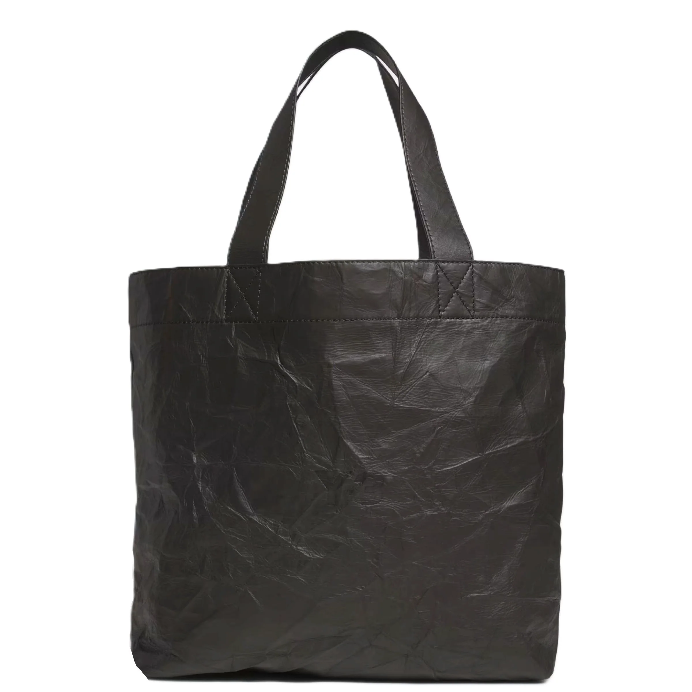 Y-3 Black Tote Crinkle Leather Bag