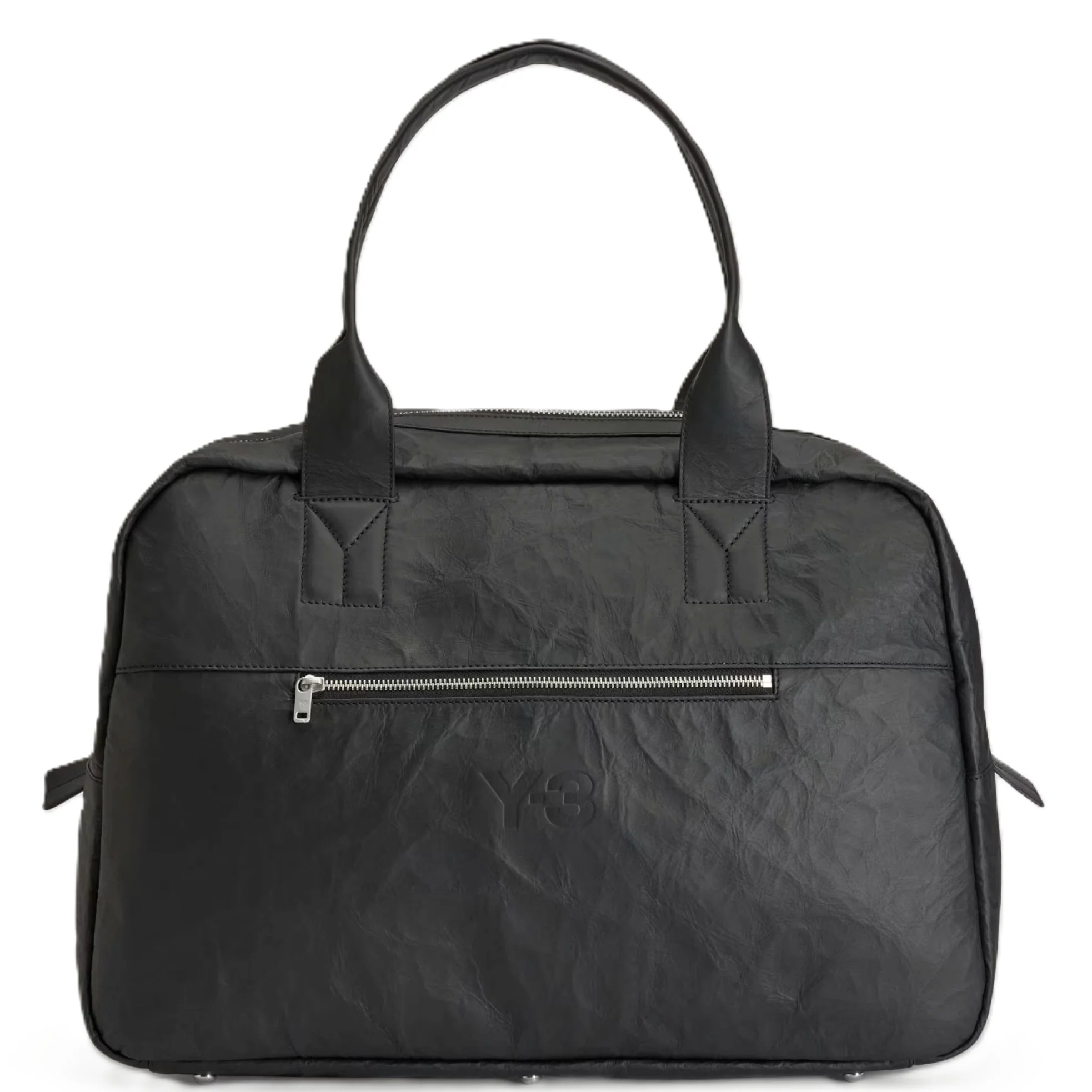 Y-3 Black Weekender Crinkle Leather Bag