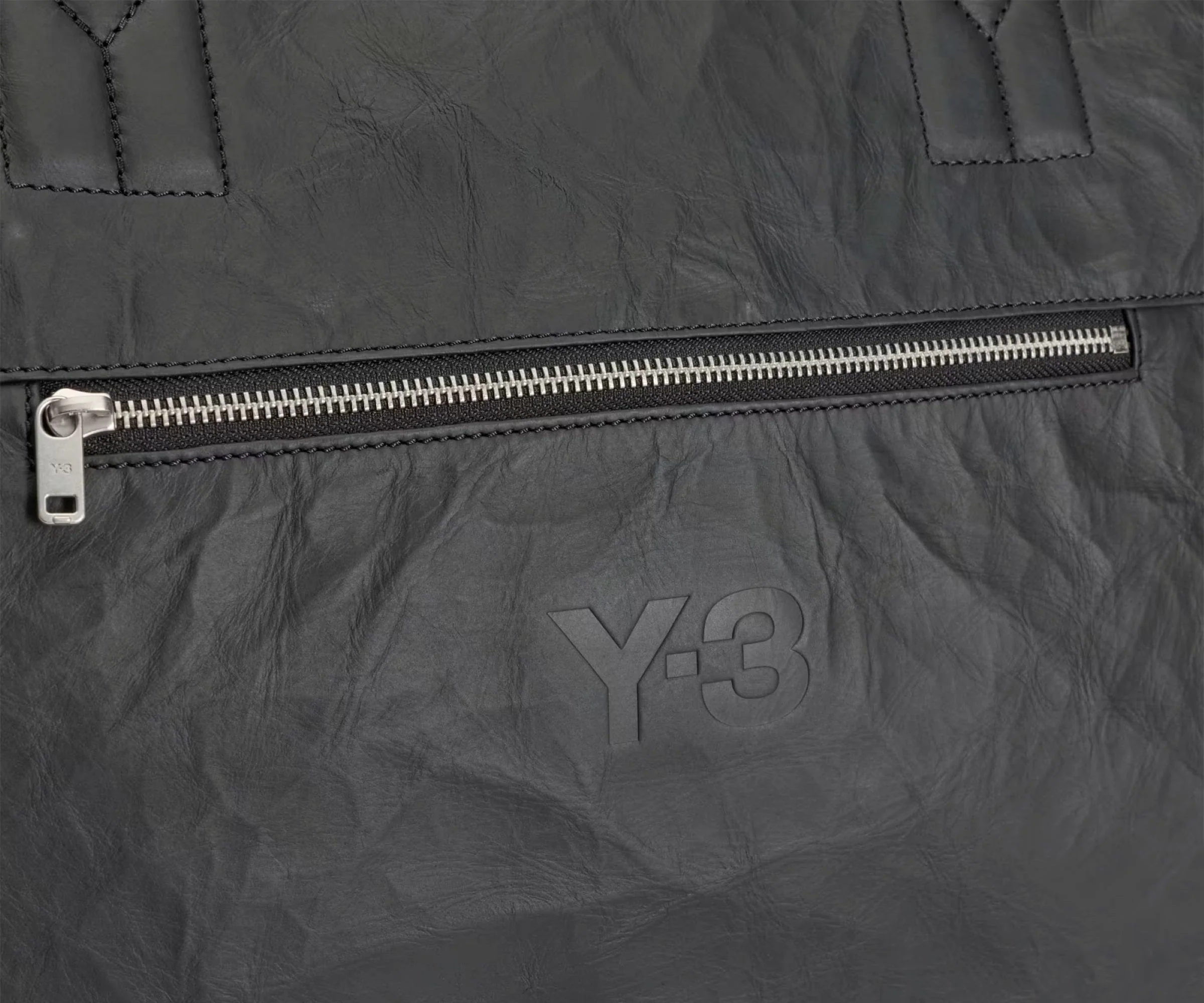 Y-3 Black Weekender Crinkle Leather Bag - Image 3